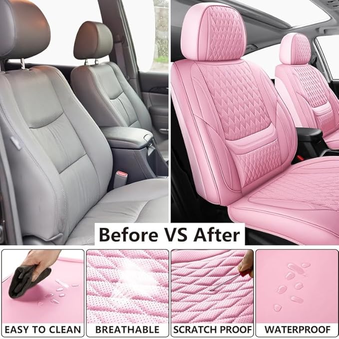 Front Seat Car Seat Covers Custom Fit for Chevrolet/Chevy Equinox 2005-2026 - Premium Faux Leather with Lumbar Support | Breathable, Waterproof, Anti-Slip, Durable (Pink,Front Seat)