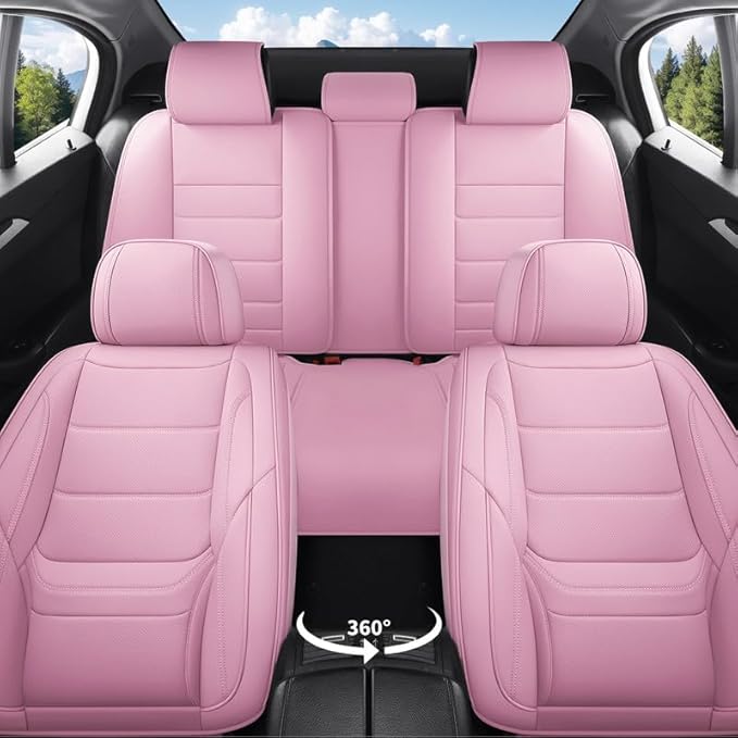 Car Seat Covers Full Set Custom Fit for Chevy Malibu 2000-2025 - Luxury Leather with Lumbar Support, Breathable, Waterproof, Anti-Slip, Durable, Easy to Install (Pink, Full Set)
