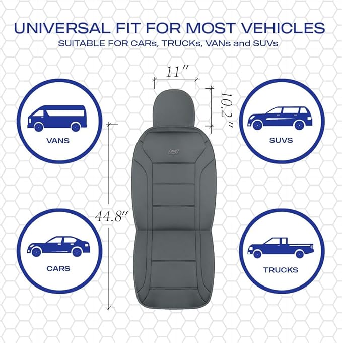 Skechers Memory Foam Car Seat Covers, Lycra Fabric Seat Covers, Car Seat Covers Front Seats Airbag Compatible, Automotive Comfort Protection for Most Cars, Trucks, SUVs, Grey