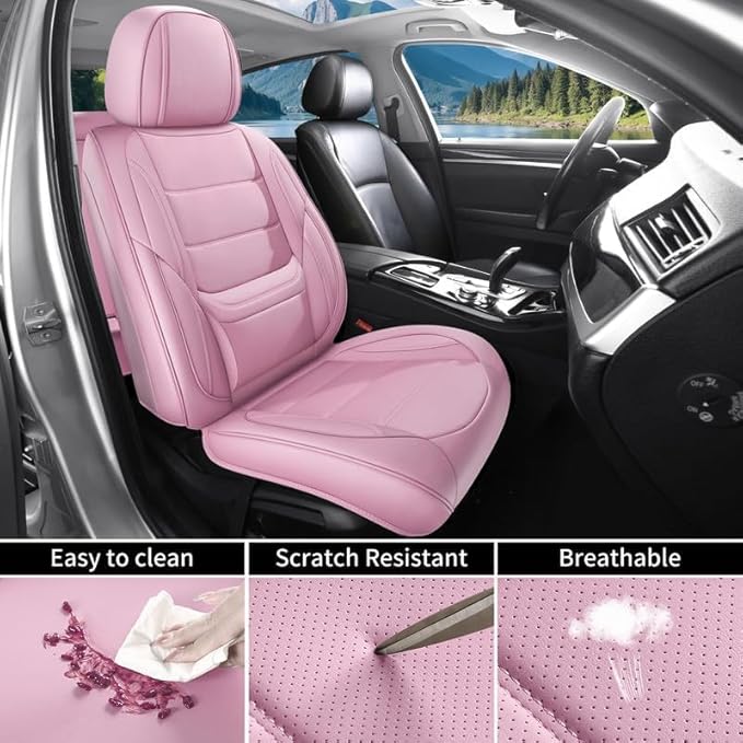 Car Seat Covers Full Set Fit for Buick Encore GX 2012-2026, Premium Faux Leather Waterproof Car Seat Protectors with Lumbar Support, Breathable Anti-Slip Easy to Install(Pink,Full Set)