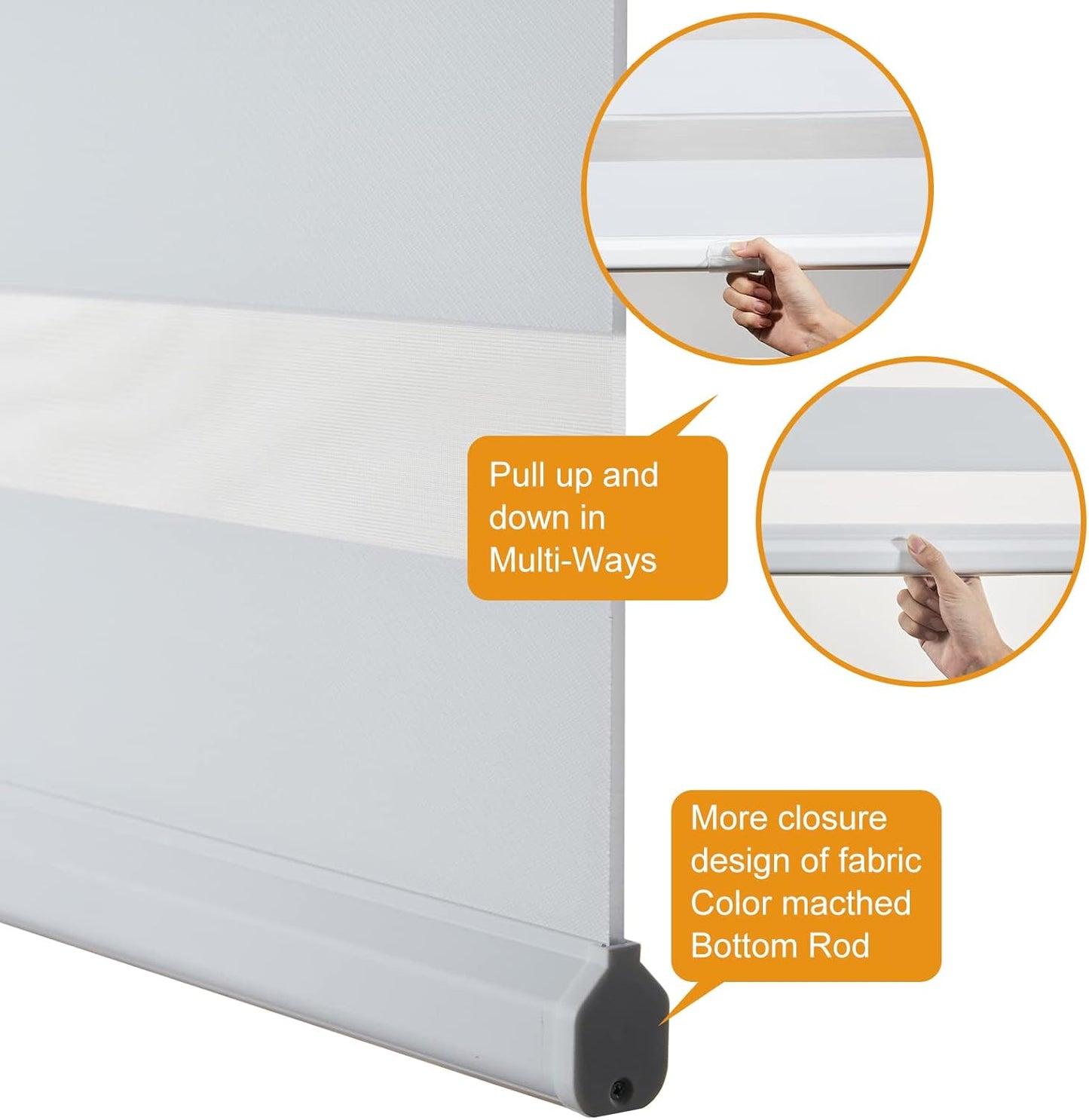 Persilux Zebra Blinds Cordless, Zebra Roller Shades for Windows (19" W x 64" H, White) Light Filtering Day and Night Window Drapes Sheer Shades for Home, Bedroom and Sliding Door