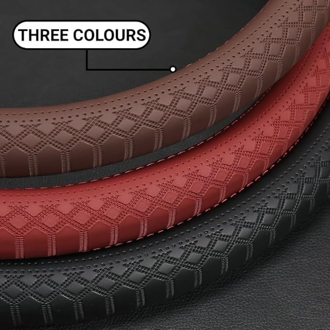 Wood Car Steering Wheel Cover Rubber Inner Ring All Car Universal Four Seasons Universal Thin Fiber Leather Anti-Slip 16 17 18 19inch for Truck (17inch, red)