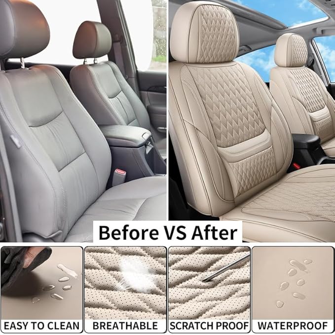 Front Seat Car Seat Covers Custom Fit for Chevrolet/Chevy Volt 2010-2019 - Premium Faux Leather with Lumbar Support | Breathable, Waterproof, Anti-Slip, Durable (Beige,Front Seat)