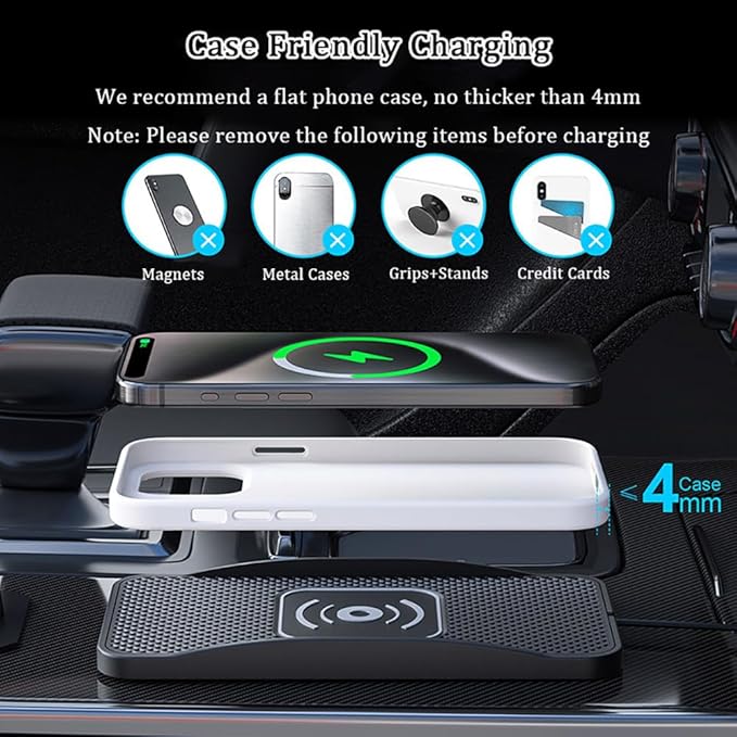 Wireless Car Charger Pad for Cadillac Escalade 2000 2002-2026, Type-C/USB 20W Car Wireless Charger Non-Slip Phone Charging Pad Car Accessories,A 30cm Cable Type-C Plug