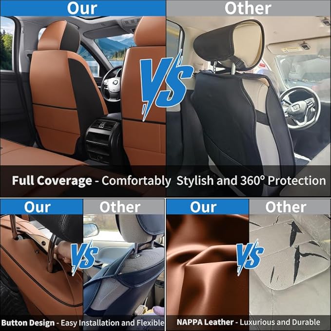 Car Seat Covers Custom Fit for Chevrolet/Chevy Volt 2010-2019 , Premium Faux Leather Waterproof Car Seat Protectors with Lumbar Support, Breathable Anti-Slip Easy to install(Black&Brown,Full set)