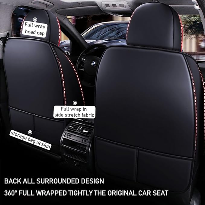 for Toyota RAV4 2008-2025 Car Seat Covers, Full Coverage Customized Seat Covers Premium Leather Waterproof Stain-Resistant Easy to Install (Front Set, Black&Red)
