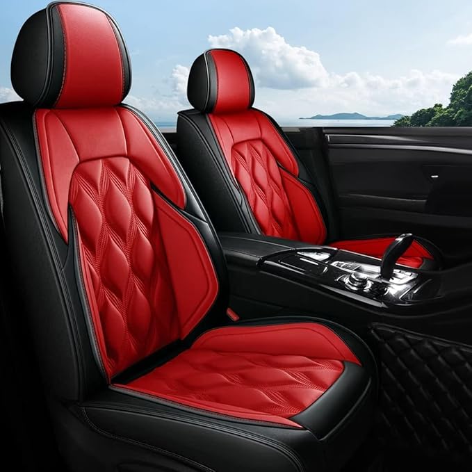 AOMSAZTO Car Seat Covers Full Set Fit for Volkswagen Passat 1999-2023 Waterproof Faux Leather Car Seat Cushions Automotive 5 Seat Covers Set（Black&Red）