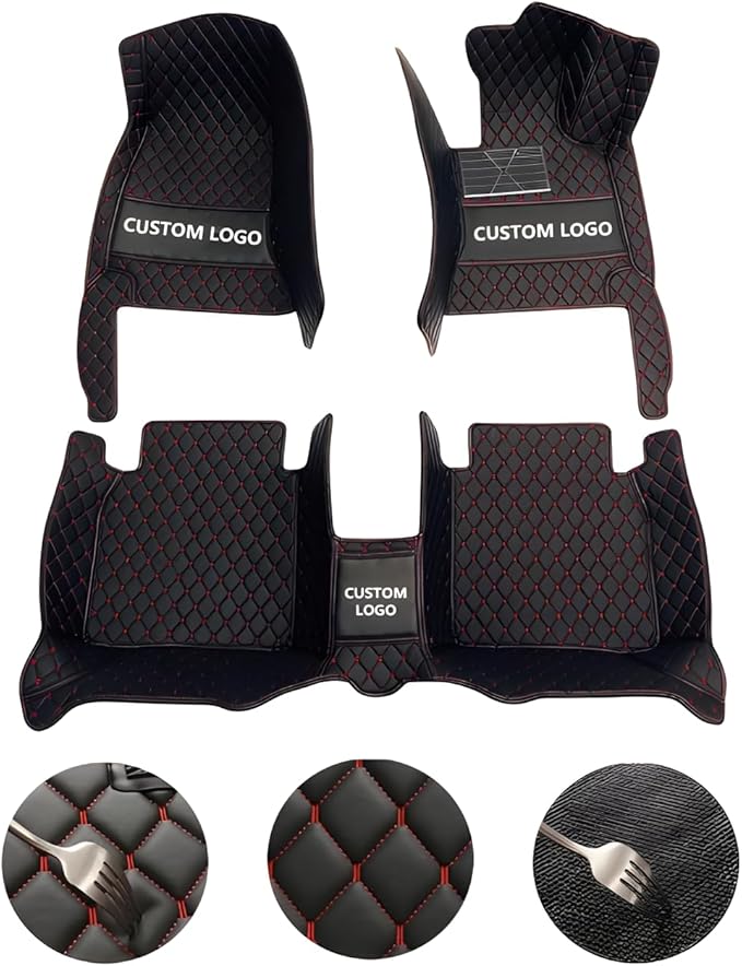 Customize Car Floor Mats for 99% Sedan SUV Sports Car All Weather Leather Full Coverage Waterproof Non-Slip Vehicle Lining Pads (Black Green)