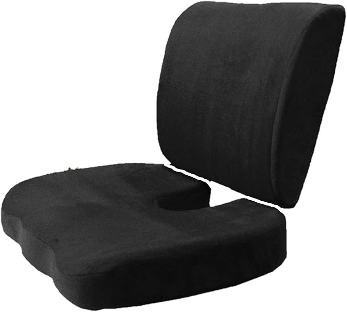 Bookishbunny 2pc High Resilience Memory Foam Seat Chair Waist Lumbar Back Support Cushion Pillow Car Office Home (Black)