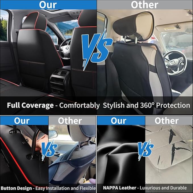 Car Seat Covers Full Set Custom Fit for Buick Envision 2016-2026-Luxury Leather with Lumbar Support, Breathable, Waterproof, Anti-Slip, Durable, Easy to Install (Black&Red,Full Set)