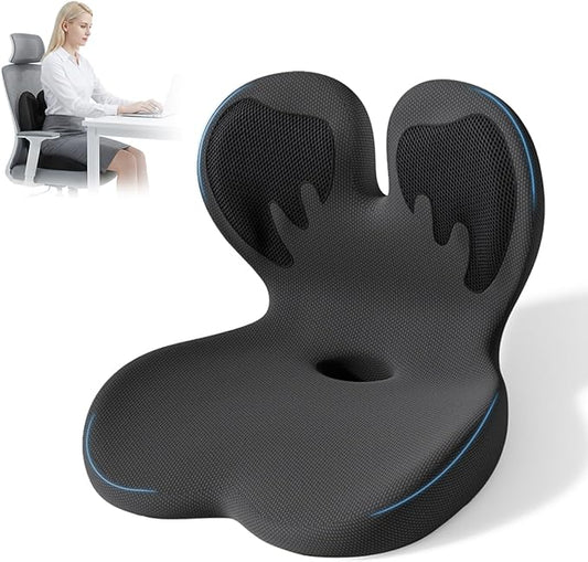 Ergonomic Seat Cushion,Office Chair Cushion with Lumbar Support Pillow,Memory Foam Car Seat Cushions,Designed for Sciatica, Tailbone,Back Pain,Back Cushion for Office,Car,Home Desk Chair
