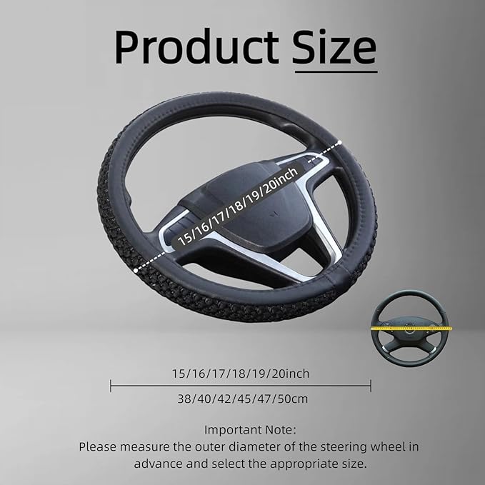 15" 16" 17" 18" 19" 20 Inch Ice Silk Ventilation Multi-Style Comfy Grip Steering Wheel Cover for Truck, Bus, Big Rig Trucker,SUV， Anti-Slip Design 15-20 Inch (Black, 18 inch)