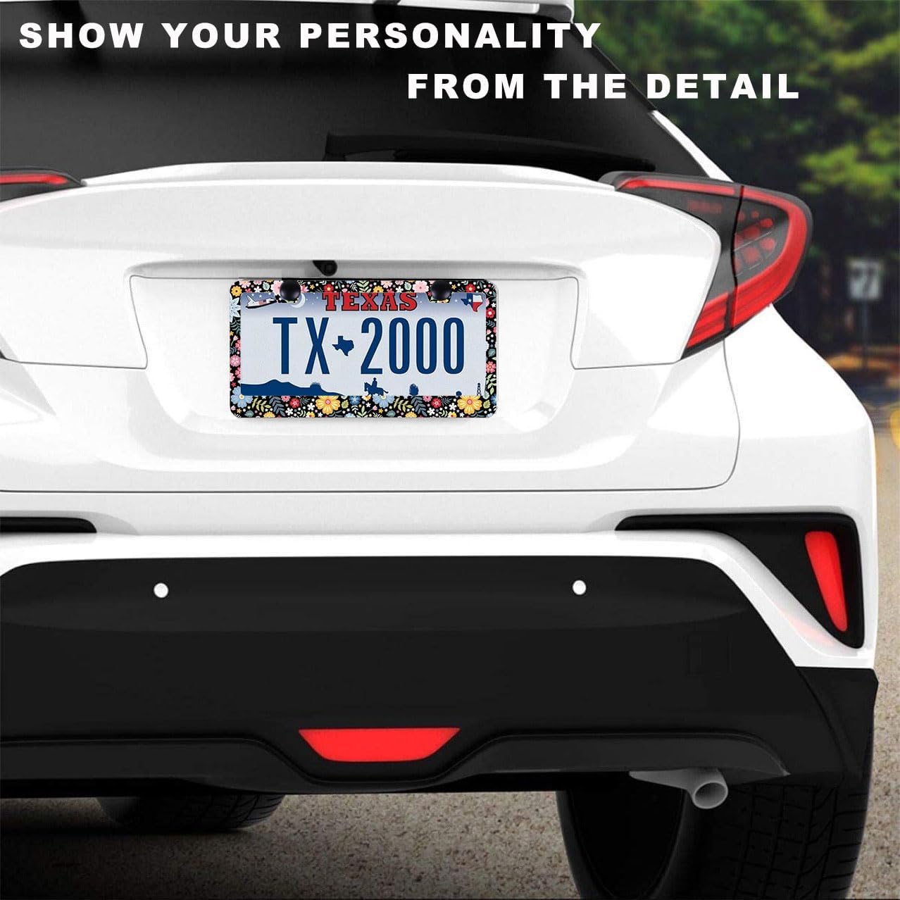 2 Pack Universal Retro Colorful Flowers License Plate Frame - Heavy Duty Rustproof Aluminum Matte Black Car Tag Holder Bracket Fits All Vehicles, Easy Install with Screws Included