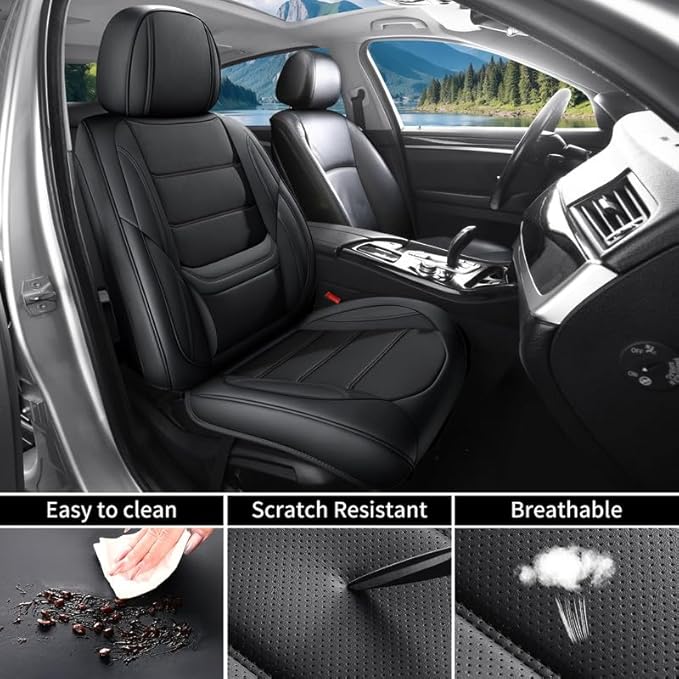 Car Seat Covers Full Set Custom Fit for Ford Taurus 1999-2018 - Premium Leather with Lumbar Support, Breathable, Anti-Slip & Excellent Seating Experience (Black, Full Set)