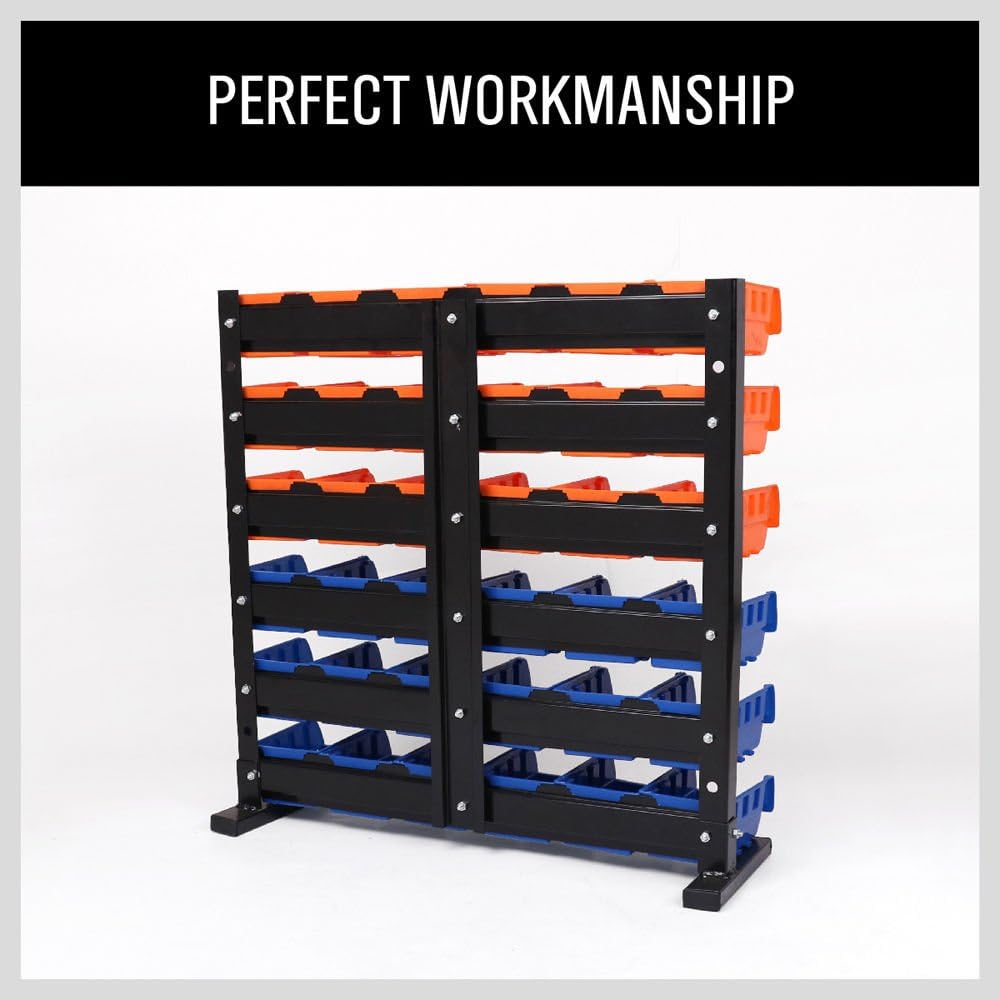 HORUSDY Storage Bins Parts Rack 36Pcs Bin Organizer Garage Plastic Shop Tool, Tools for Men