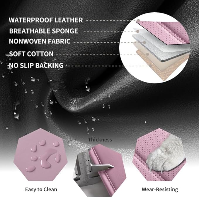 Car Seat Covers Full Set Custom Fit for Ford Fusion 2007-2020 - Premium Leather with Lumbar Support, Breathable, Anti-Slip & Excellent Seating Experience (Pink, Full Set)