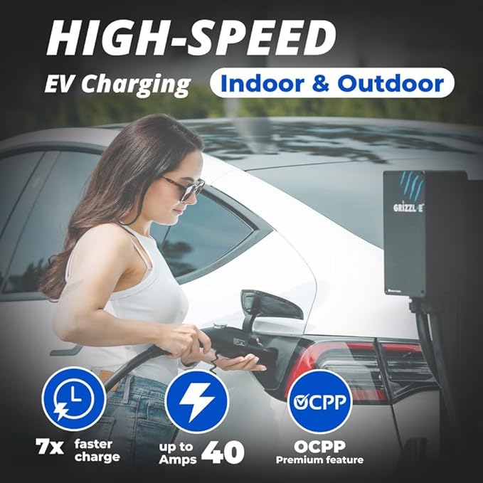 Grizzl-E Mini Connect Level 1-2 Portable Electric Vehicle (EV) Charger up to 40 Amp, UL Certified, Indoor/Outdoor Electric Car Fast Charging Station, NEMA 14-50 Plug, 25 feet Cable, NACS Connector