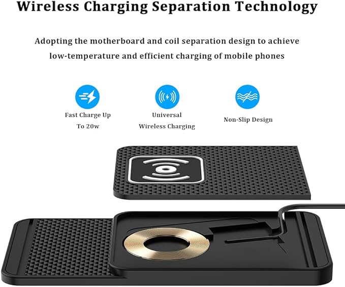 Wireless Charging Pad for Car for Ford Bronco Sport 2021-2025, 20W Fast Wireless Car Charger Pad Type-C/USB Non-Slip Phone Charging Mat,A 30cm Cable Type-C Plug