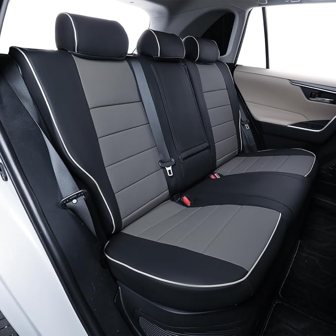 EKR Rav4 Seat Covers Custom Fit for Toyota Rav4 (Only Hybrid) 2019-2025 LE,XLE,XLE Premium,Limited,Woodland Edition, Leather Car Seat Cover Full Set for SUV,Faux Leather(Black/Gray)