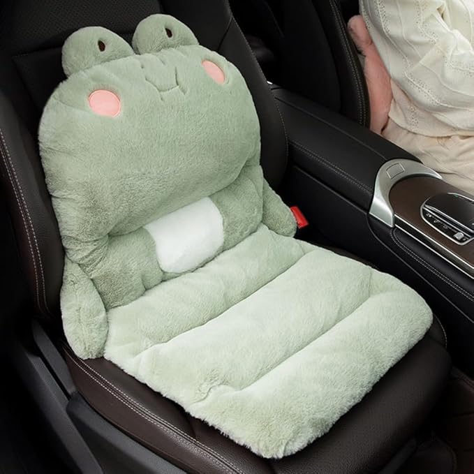 Cute Car Seat Cushion, Cartoon Plush Car Pillow for Driving Seat, Lumbar Support Pillow for Car with Anti-Slip Design, All-Season Car Headrest and Back Pillow for Cars, Chair, Wheelchair (Bear)