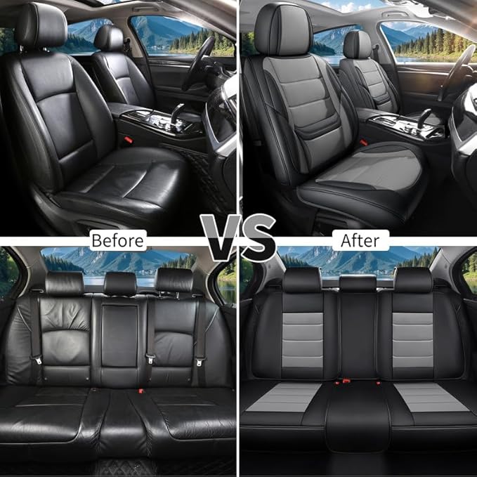 Car Seat Covers Full Set Fit for Buick Envision 2016-2026, Premium Faux Leather Waterproof Car Seat Protectors with Lumbar Support, Breathable Anti-Slip Easy to Install(Black&Gray,Full Set)