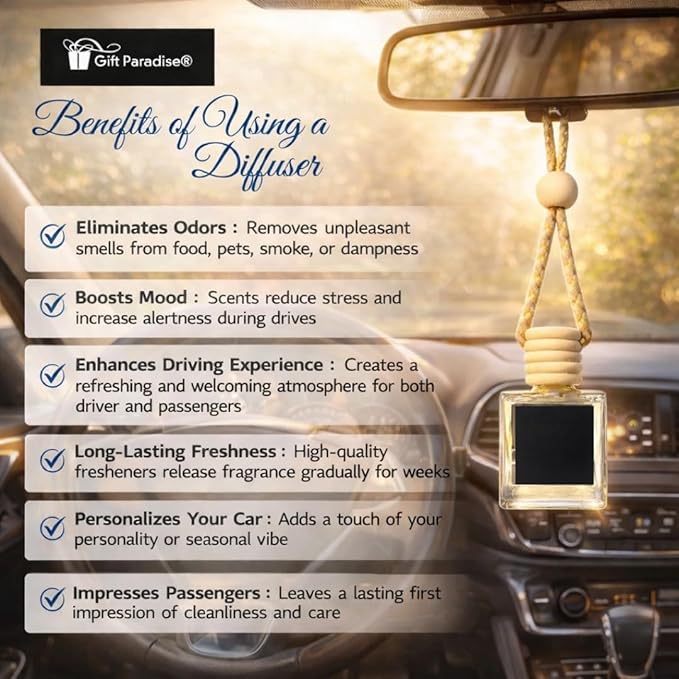 Gift Paradise® Solar Sands Hanging Car Air Freshener – Set of 3 (10 ml Each) – Warm Sunlit Coastal Scent Diffuser for Car, Closet & Office – Long-Lasting – Includes Premium Velvet Gift Bag