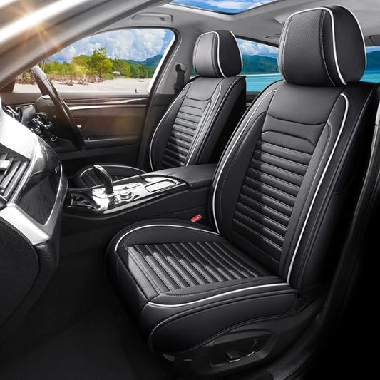 Car Seat Covers Full Set Fit for Toyota Matrix 2003-2014, Premium Faux Leather Car Seat Protector,Breathable Anti-Slip Full Wrapping Edge Seat Covers(Black&White,Full Set)