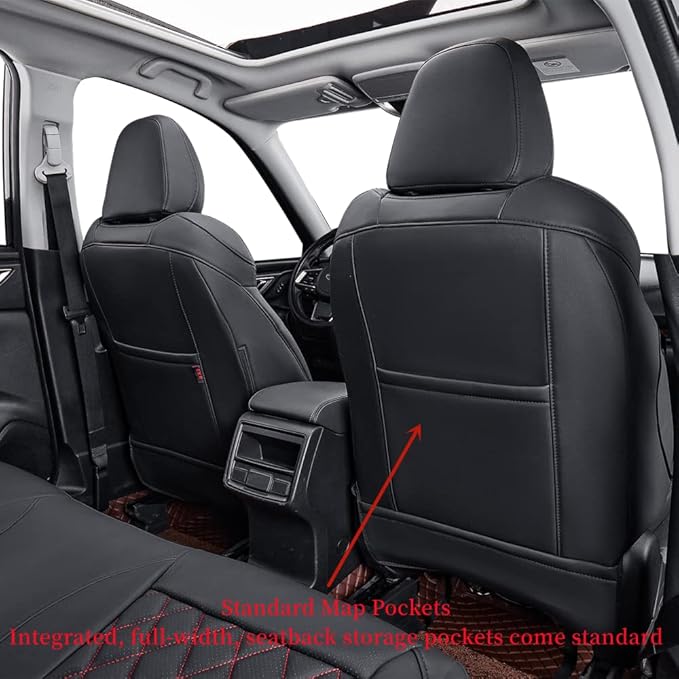 coverdream Forester Leather Seat Covers Custom Fit for 2019-2024 Subaru Forester SUV Seat Cushion,Fully Covered,Airbag Compatible Waterproof Car Seat Protector (Full Set,Black/Red)