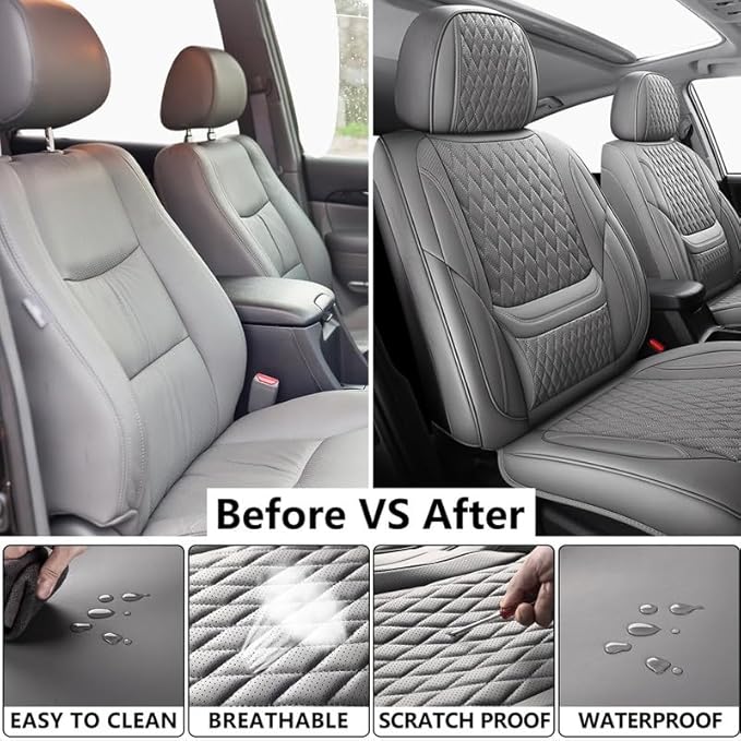 Car Seat Covers Full Set Custom Fit for Mercury Grand Marquis 1995-2011 - Premium Faux Leather with Lumbar Support | Breathable, Waterproof, Anti-Slip, Durable (Gray,Full Set)