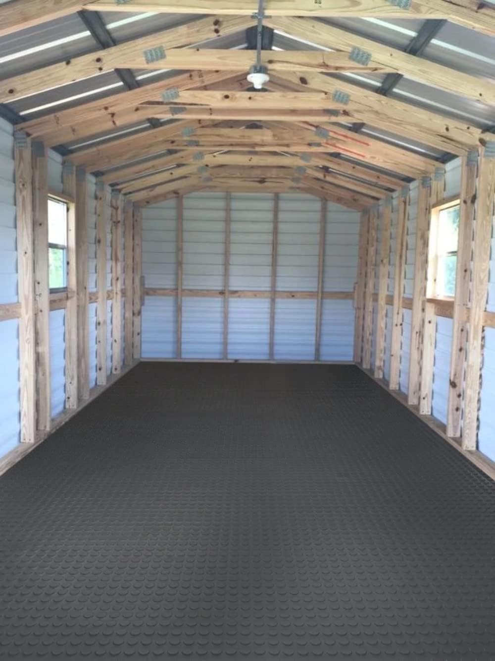 G-Floor Seamless Sheet Vinyl Shed Flooring Cover with Bonded Fibrous Backing - Coin Pattern (8' x 16', Slate Grey)