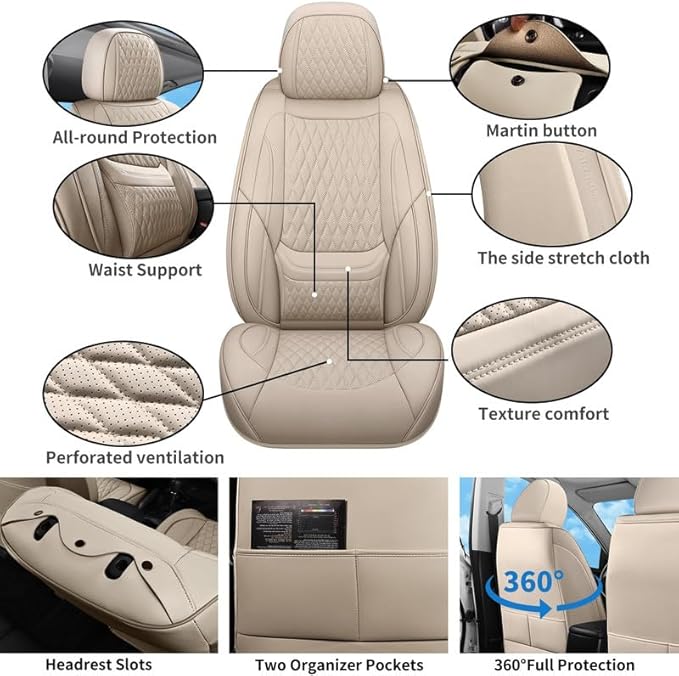 Car Seat Covers Full Set Custom Fit for Chevrolet/Chevy Blazer 2019-2026 - Premium Faux Leather with Lumbar Support | Breathable, Waterproof, Anti-Slip, Durable (Beige,Full Set)