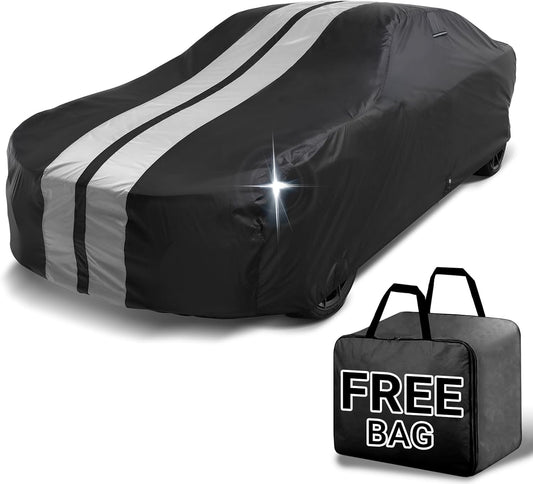iCarCover Custom Car Cover for Chevy Monza Wagon (1978-1979) Waterproof All Weather Rain Snow UV Sun Protector Full Exterior Indoor Outdoor Car Cover (Stripe - Black/Gray)