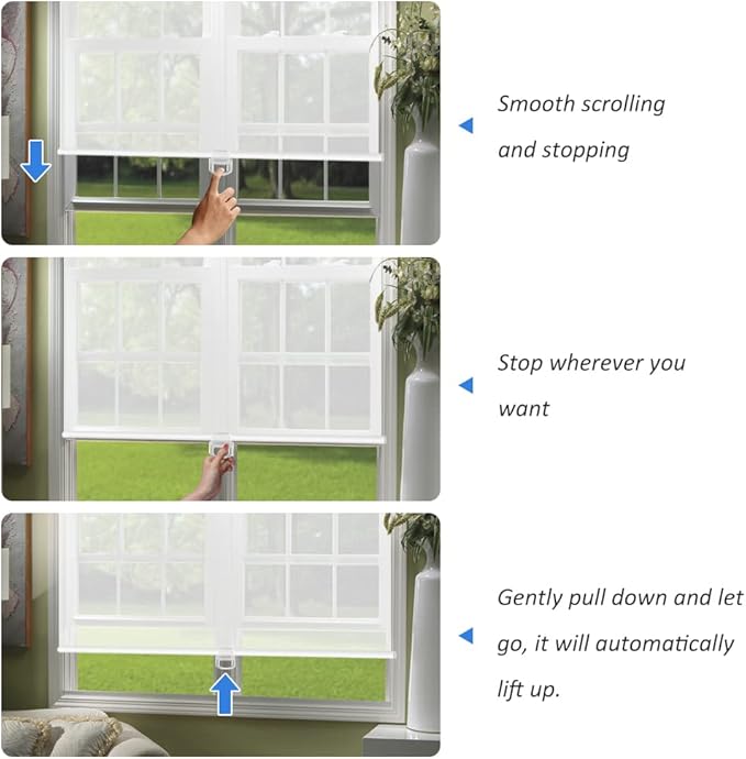 LUCKUP Light Filtering Roller Shades for Windows, Cordless Semi Sheer Solar Blinds with 5% Openness Free-Stop Window Shades for Home & Office, White 28" W x 72" L