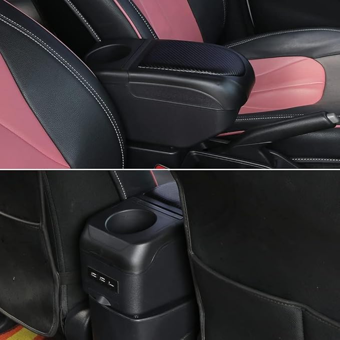 AULPHIKE Compatible with Nissan March Micra Armrest 2011-2016 Center Console Organizer Armrests Double Layer Storage Space with USB Ports