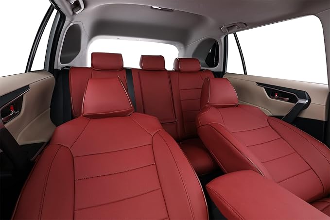 EKR Rav4 Seat Covers Custom Fit for Toyota Rav4 2021-2024 Prime SE,XSE & 2019-2025 Hybrid/PHEV SE,XSE, Leather Car Seat Cover Full Set for SUV,Faux Leather(Burgundy)
