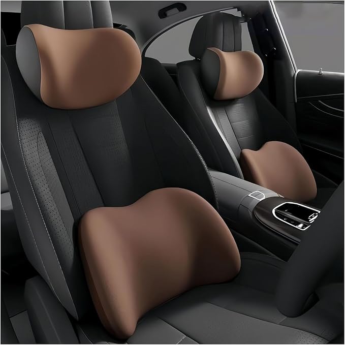 Car Lumbar Support Pillow and Car Neck Pillow Kit for Chrysler Aspen 2006 2007 2008 2009, Car Seat Neck Back Rest Pillows, Ergonomic Car Seat Headrest & Lumbar Cushion,C Coffee