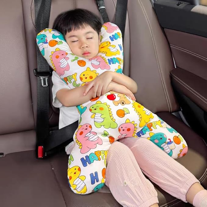 X-Shaped Car Travel Pillow for Cars Seat Kids Adults Head and Body Support Pillow Cartoon Neck Pillows Soft Long-Distance Travel Car Sleeping Seat Belt Pillows Breathable Cars Aircraft Travel Cushion