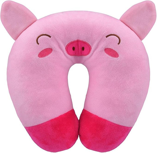 Travel Pillow for Kids, Cute Animal Neck Pillow Support U Shaped Cushion Plush Soft Rest Reading Pillows Sleeping Pillows for Airplane Train Car (Color:Pink Pig)