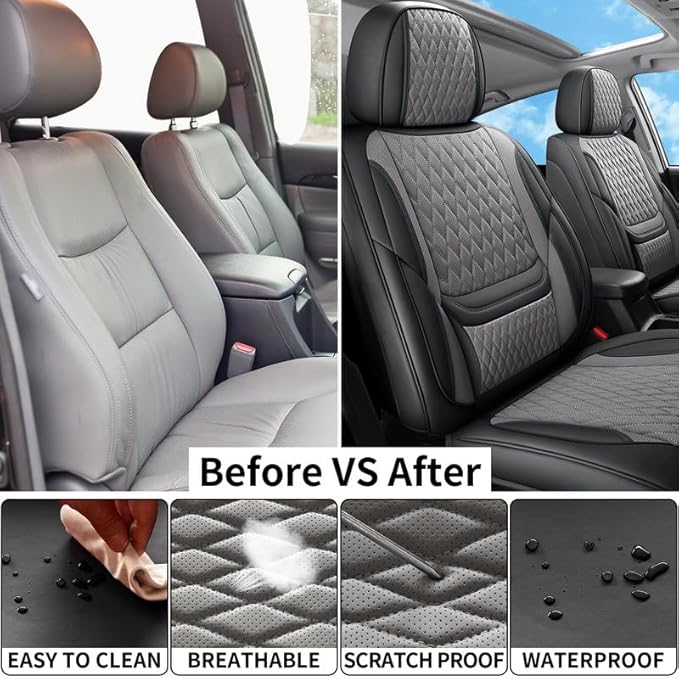 Car Seat Covers Full Set Custom Fit for Chevrolet/Chevy Captiva 2006-2018 - Premium Faux Leather with Lumbar Support | Breathable, Waterproof, Anti-Slip, Durable (Black&Gray,Full Set)