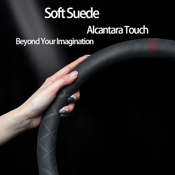 Suede Steering Wheel Cover,Compatible with Chrysler 200/300 Sebring Town&Country SuedeLeather Sport Non-Slip Wheel Cover Car Interior Accessories 15 inch for Man and Women