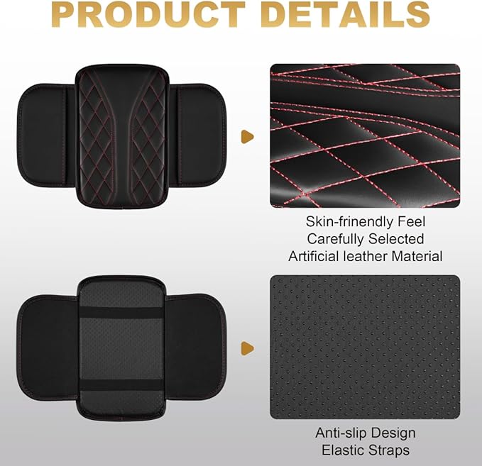 Center Console Cover Fit for 4Runner Scratch & Wear Resistant Waterproof Middle Console Cover with 2 Storage Bags(Black&Redline)
