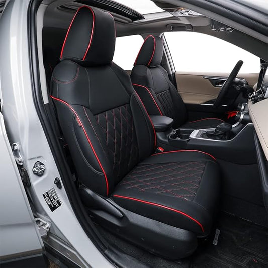EKR Rav4 Seat Covers Custom Fit for Toyota Rav4 (Hybrid) Woodland/Limited 2026, Leather Car Seat Cover Full Set for SUV,Faux Leather(Black with Red Piping)