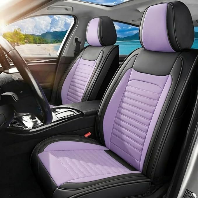 Car Seat Covers Full Set Fit for Toyota RAV4 Hybrid 2016-2025,2026, Premium Faux Leather Car Seat Protector,Breathable Anti-Slip Full Wrapping Edge Seat Covers(Black&Purple,Full Set)