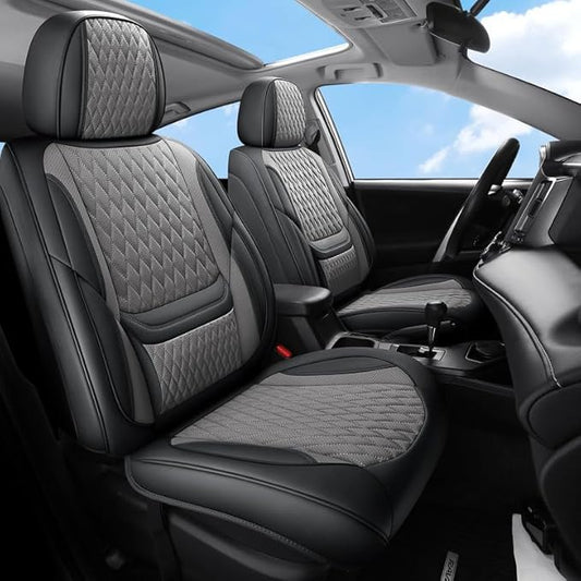 Car Seat Covers Full Set Custom Fit for Pontiac G6 2004-2010 - Premium Faux Leather with Lumbar Support | Breathable, Waterproof, Anti-Slip, Durable (Black&Gray,Full Set)
