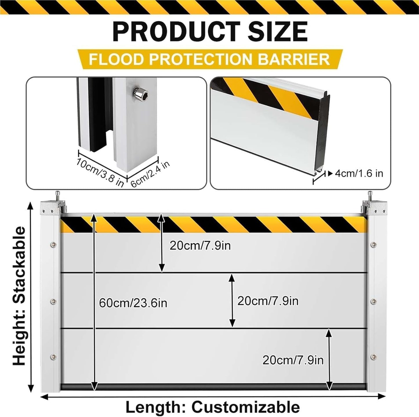 Reusable Heavy Duty Aluminum Flood Barriers for Home Exterior, Flood Protection Barriers Water Barrier Door Quick Detachable Garage Doors Detachable Mobile Rain Water Baffle ( H 31.5 inch L 19.5FT)