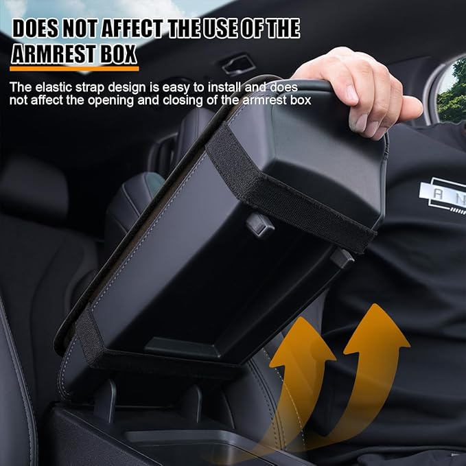 Car Center Console Cover, PU Leather Vehicle Armrest Seat Box Cover Protector, Comfortable Automotive Interior Arm Rest Cushion Pad Accessories, Universal for SUV Sedan Truck (Black/Orange)