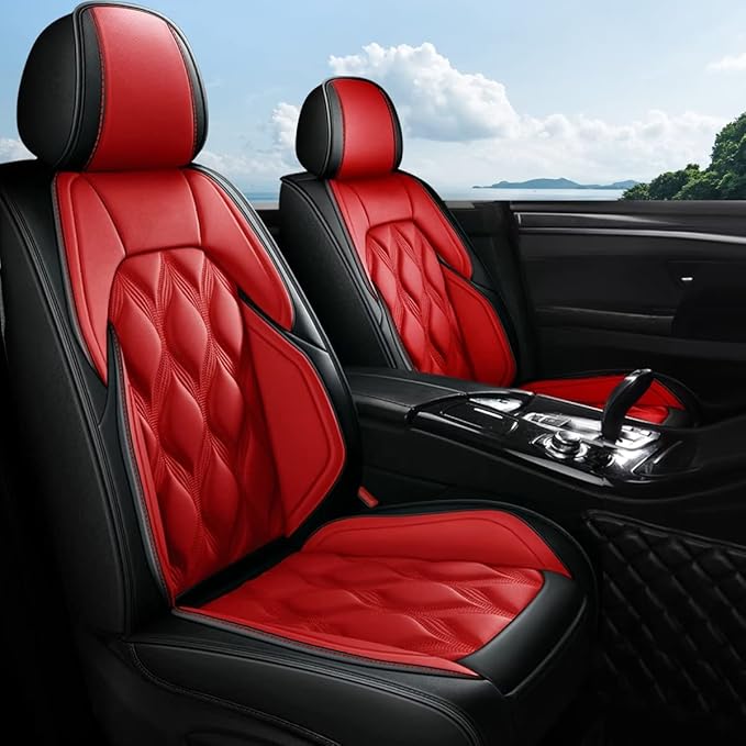 AOMSAZTO Car Seat Covers,2 Front Seats Custom Fit for Ford Flex 2011-2019,Leather Carseat Automotive Cushion Covers Seat Protector,Airbag Compatible Waterproof Black&Red