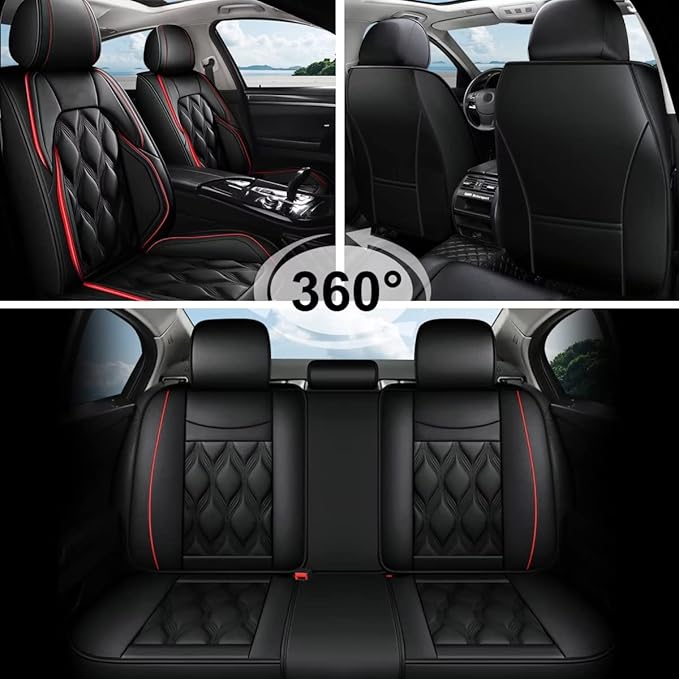 AOMSAZTO Car Seat Covers Full Set Fit for Chevy/Chevrolet Tahoe 2011-2026 Waterproof Faux Leather Car Seat Cushions Automotive 5 Seat Covers Set（Black&Redline）