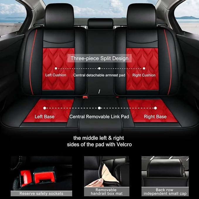 AOMSAZTO Car Seat Cover Full Set 5 Seats Fit for Nissan Kicks 2018-2024 2025 2026 Leather Car Seat Cushion Protector Compatible Airbag Waterproof Automotive Seat Covers Black&Red