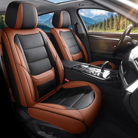 Car Seat Covers Full Set Custom Fit for Buick Century 1997-2005-Luxury Leather with Lumbar Support, Breathable, Waterproof, Anti-Slip, Durable, Easy to Install (BlackBrown,Full Set)